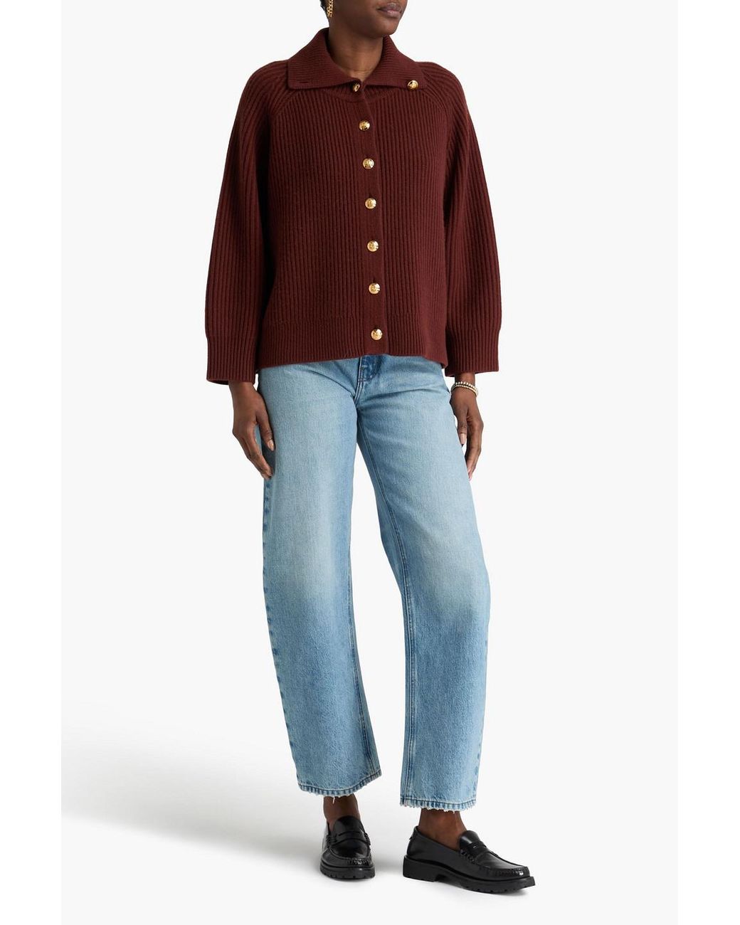 Nili Lotan Red Deryl Ribbed Cashmere Cardigan