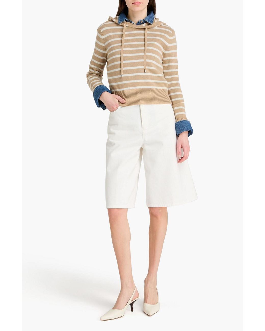 Veronica Beard Natural Striped Cashmere Hoodie