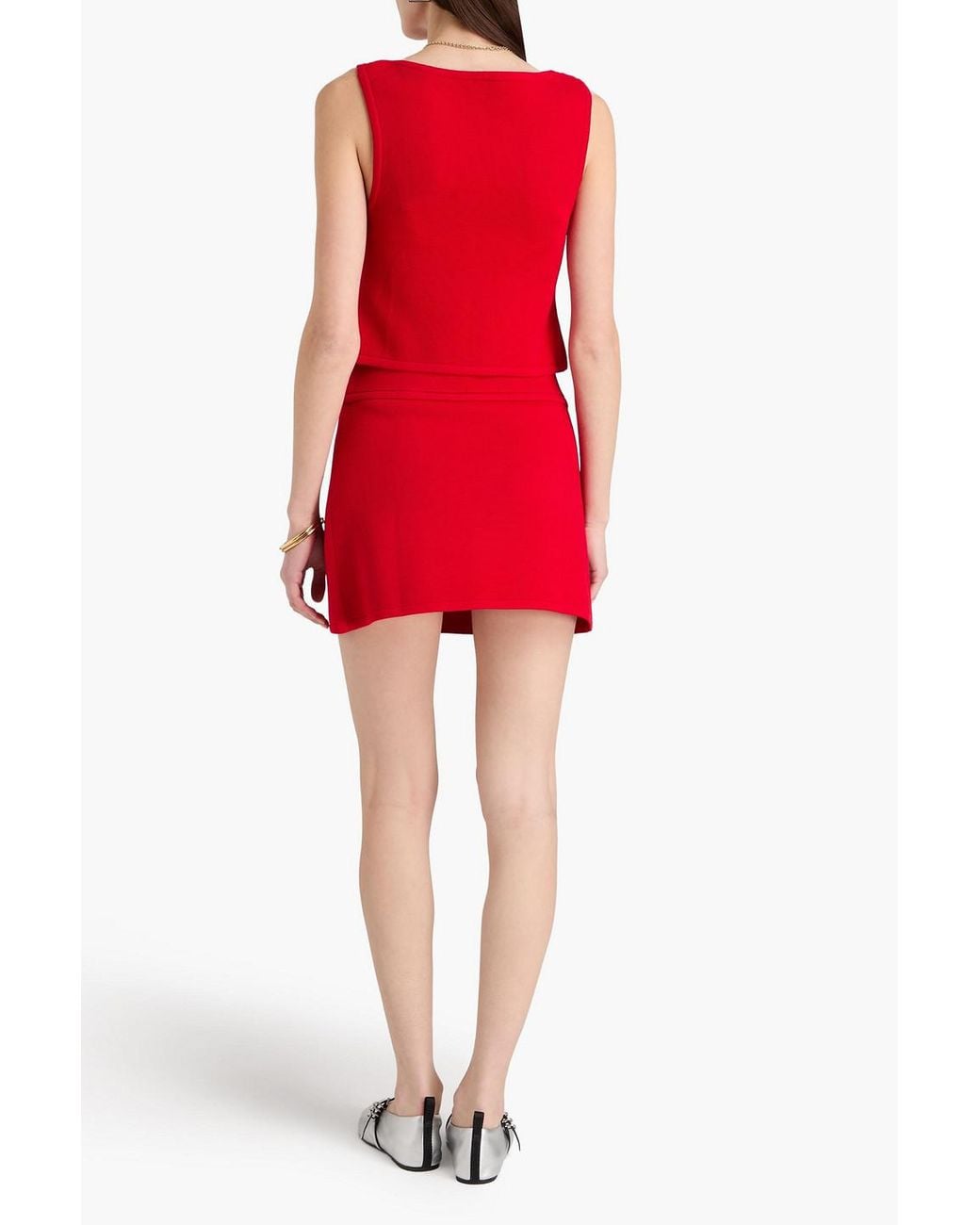 Sandro Red Button-Embellished Stretch-Knit Mini Skirt