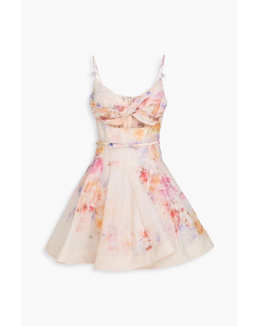 Zimmermann Pink Belted Floral-Print Linen And Silk-Blend Mini Dress