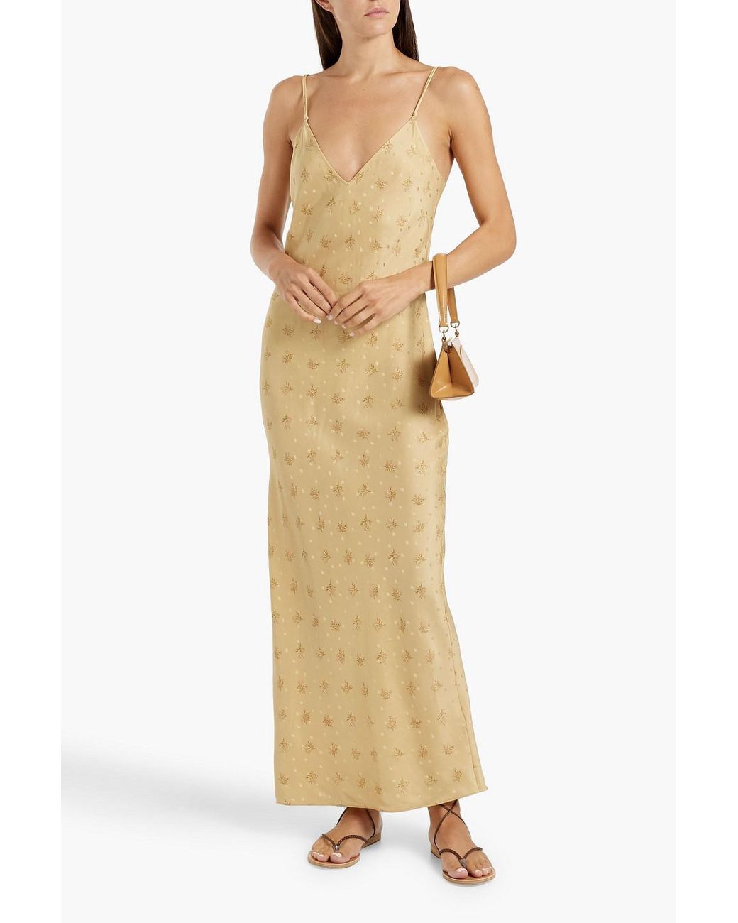 FRAME Floral-print Silk-satin Jacquard Maxi Slip Dress in Metallic | Lyst