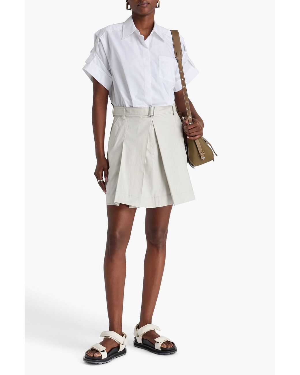 3.1 Phillip Lim White Pleated Cotton-Blend Poplin And Canvas Mini Shirt Dress