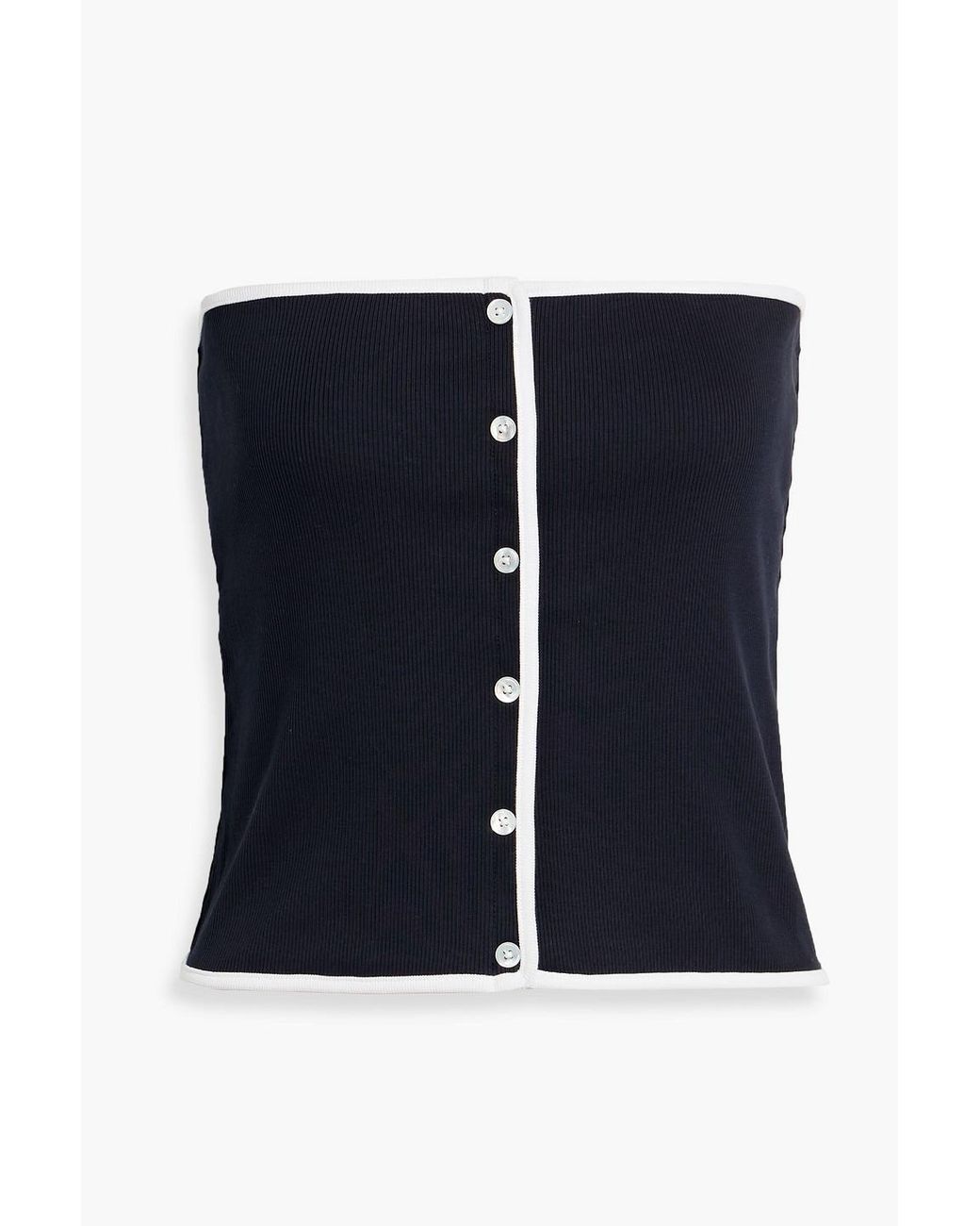 Veronica Beard Blue Valley Strapless Embellished Ribbed Pima Cotton-Blend Top