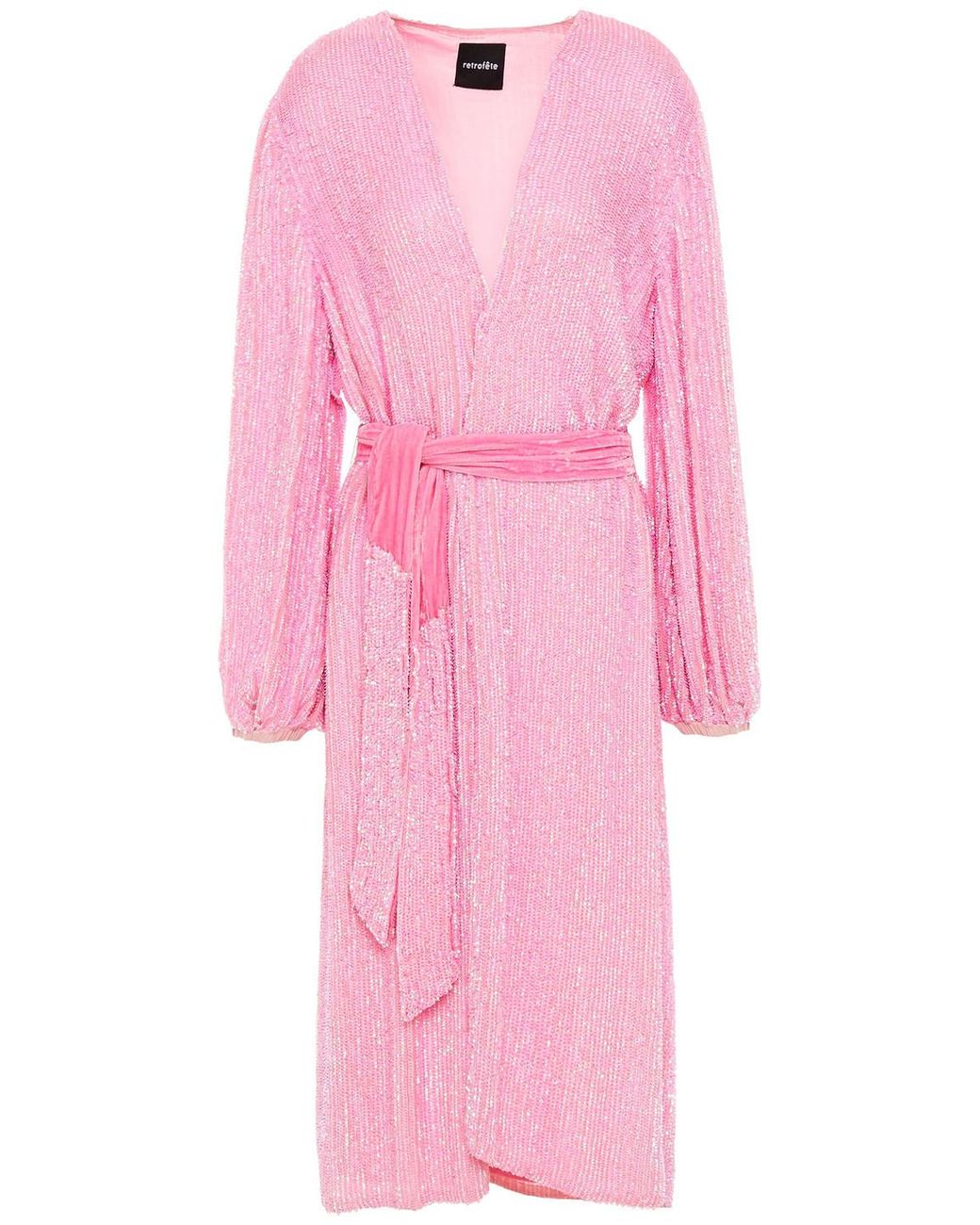 retroféte Retrofête Audrey Velvet-trimmed Neon Sequined Chiffon Wrap Dress  Bubblegum in Pink | Lyst