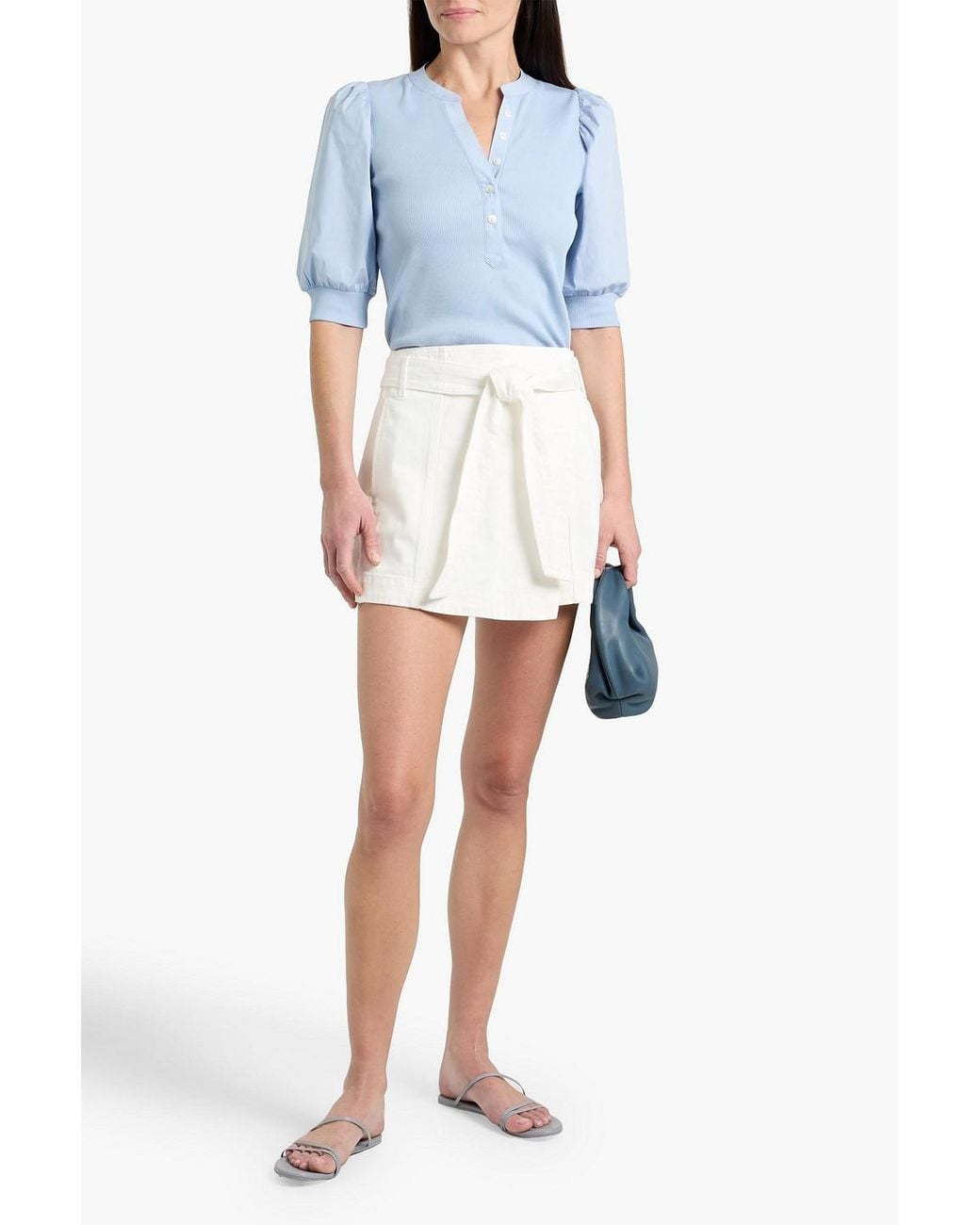Veronica Beard White Agee Skirt-Effect Cotton-Twill Shorts