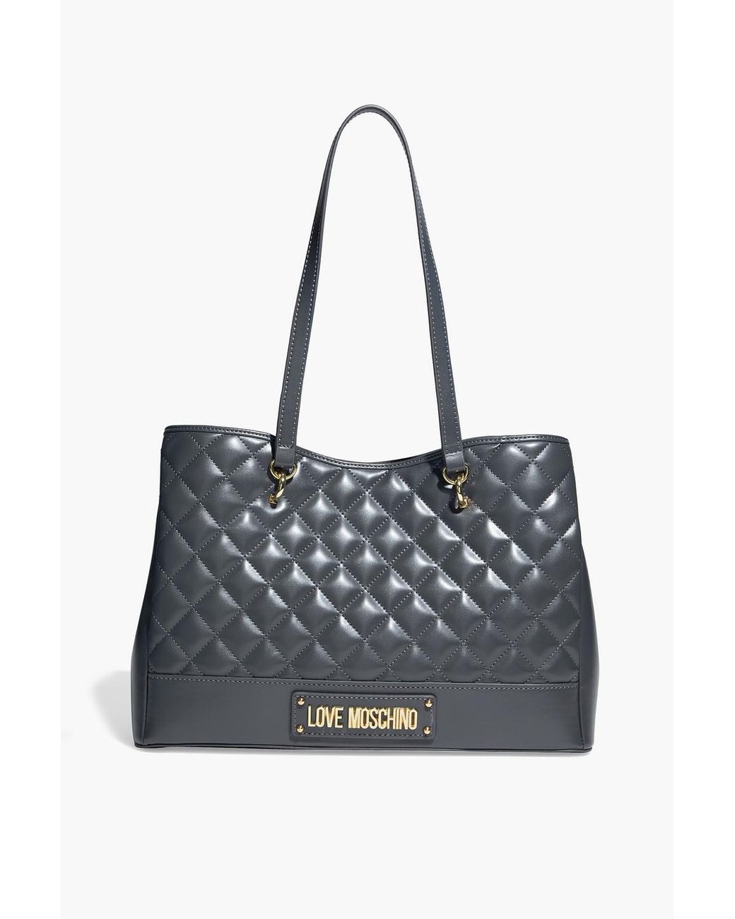 Moschino Quilted Faux Glossed-leather Tote in Gray |