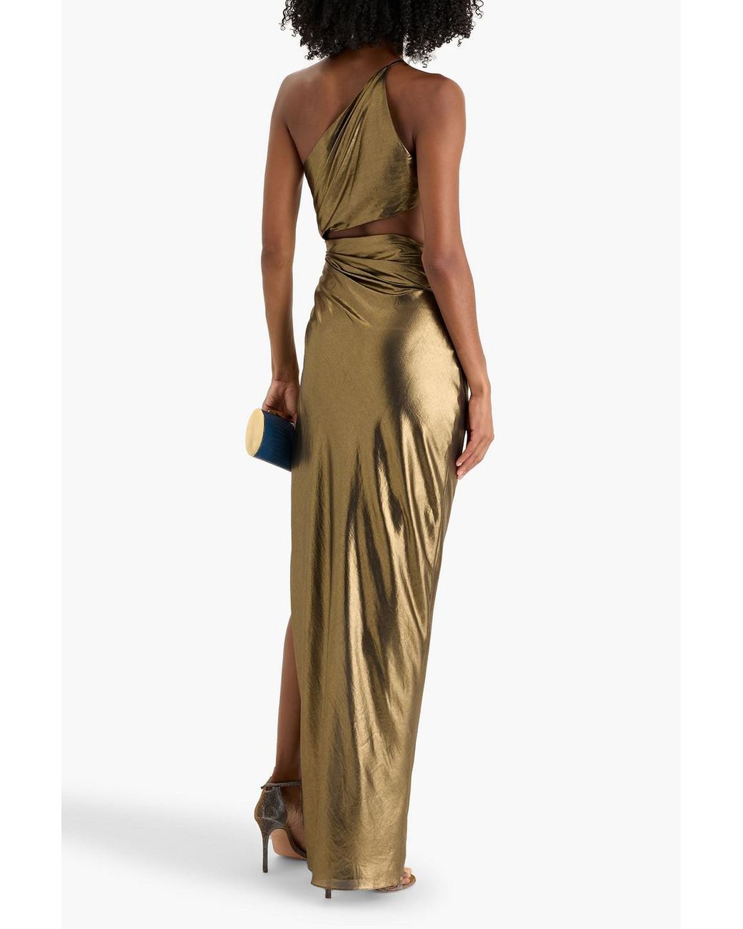 The Sei One-Shoulder Cutout Lam Gown in Green | Lyst