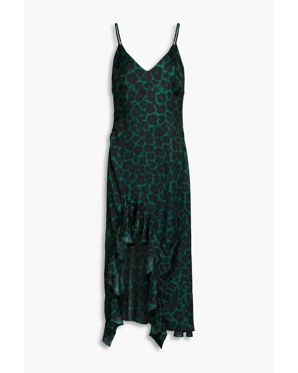 Sandro Ruched Leopard-print Satin-twill Midi Dress in Green | Lyst Canada