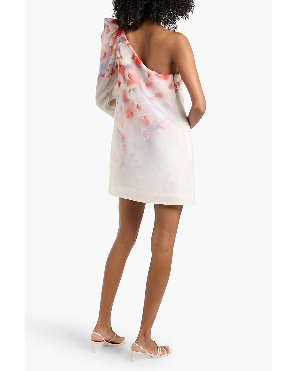 Zimmermann Pink One-Shoulder Floral-Print Linen And Silk-Blend Gauze Mini Dress
