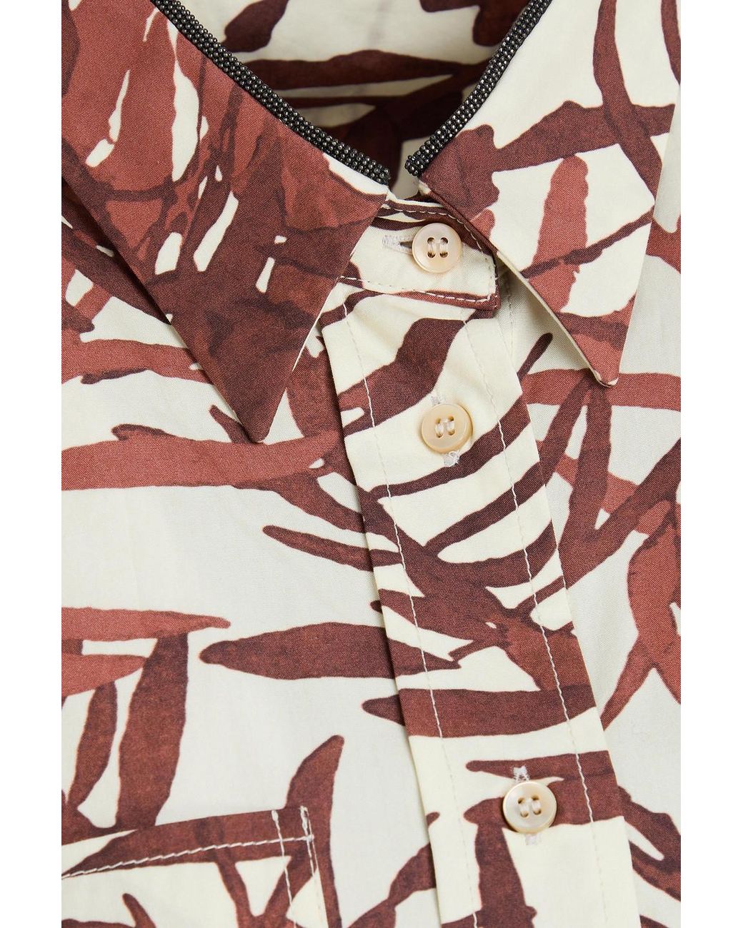 Brunello Cucinelli White Bead-Embellished Printed Cotton-Poplin Midi Shirt Dress