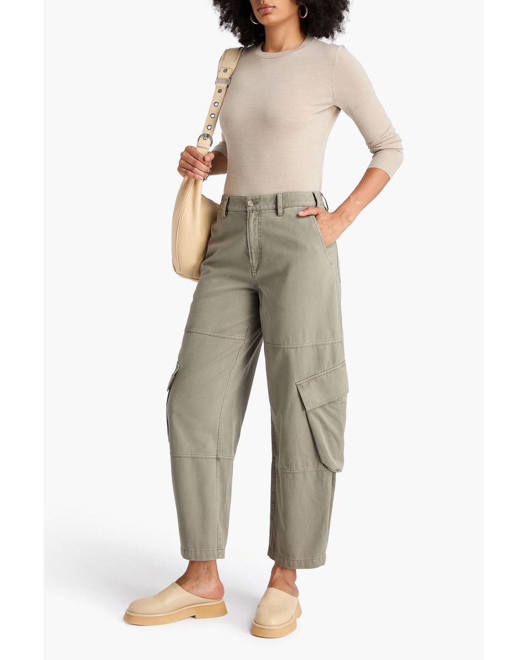 FRAME Green The Bubble High-Rise Barrel-Leg Jeans