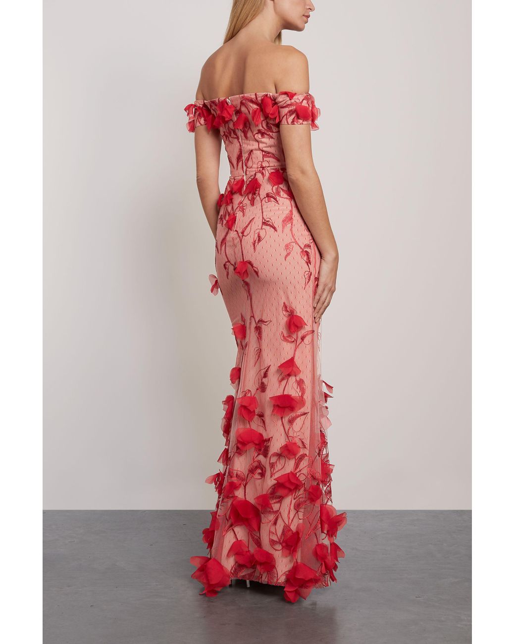 Marchesa Off the shoulder Floral appliqued Embroidered Point D esprit Gown Red Lyst