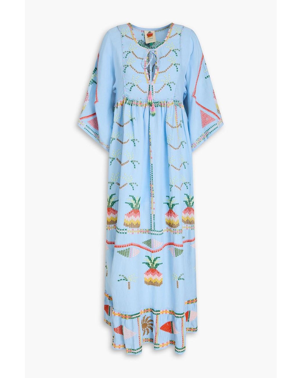 Farm Rio Blue Maxi FARM Rio Embellished Linen-blend Maxi Dress in Blue | Lyst UK
