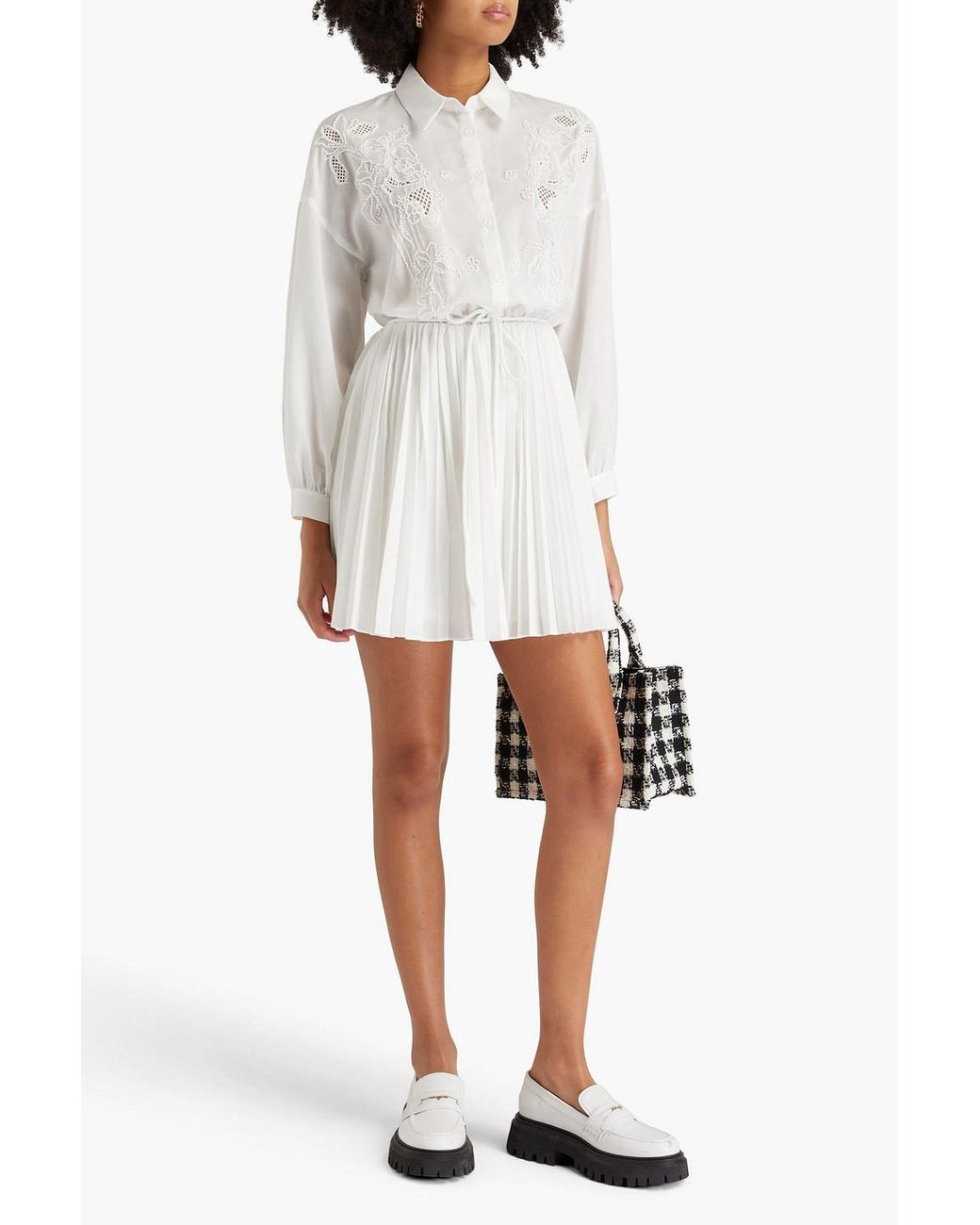 Maje Embroidered Pleated Mousseline Mini Dress in White Lyst UK