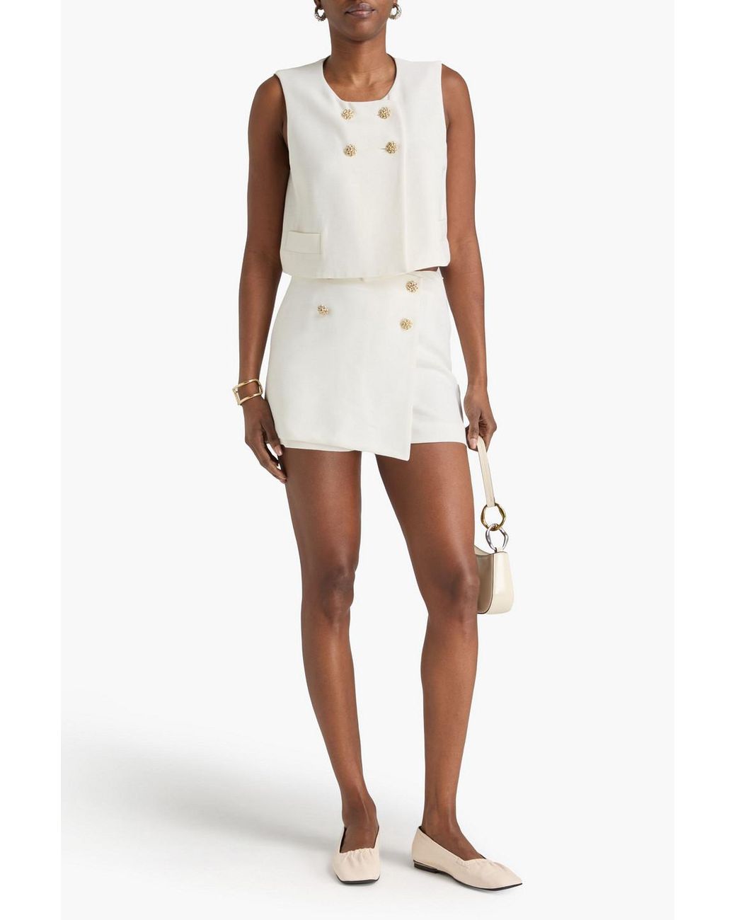 Claudie Pierlot Natural Double-breasted Lyocell-blend Top