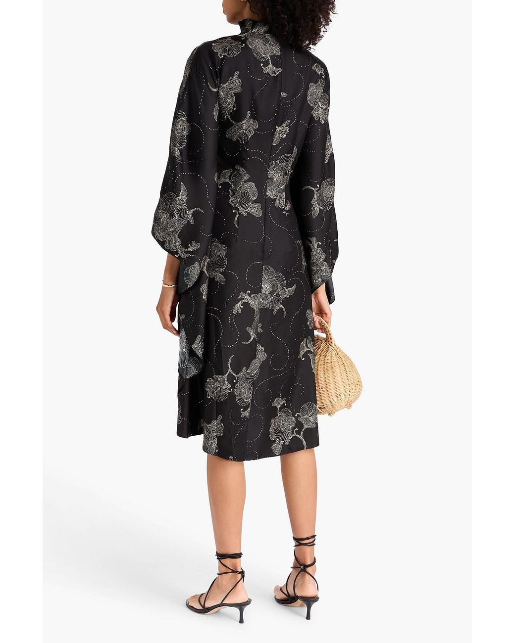 Zimmermann Black Asymmetric Pleated Printed Silk-Twill Tunic