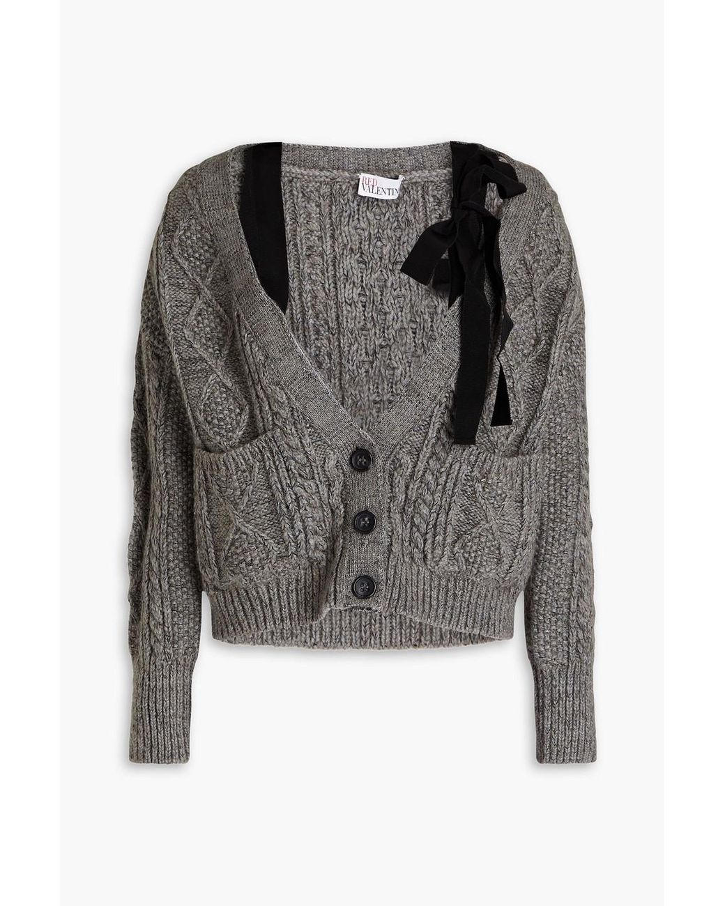 福袋売れ残りセール RED in Cardigan Cable-knit Bow-detailed Cropped Valentino カーディガン