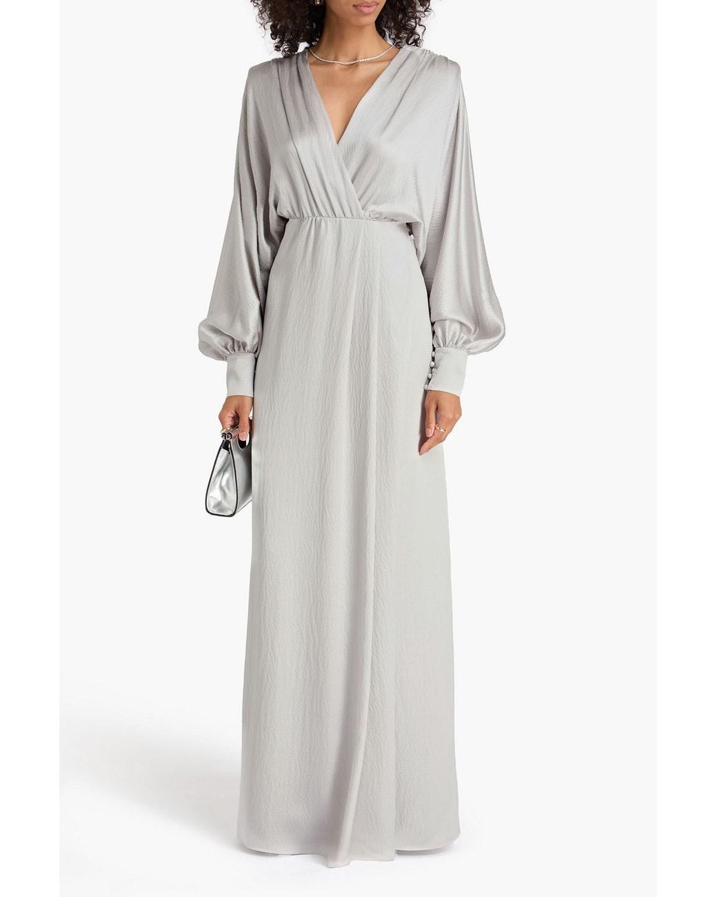 Max Mara White Wrap-effect Hammered Silk-satin Gown