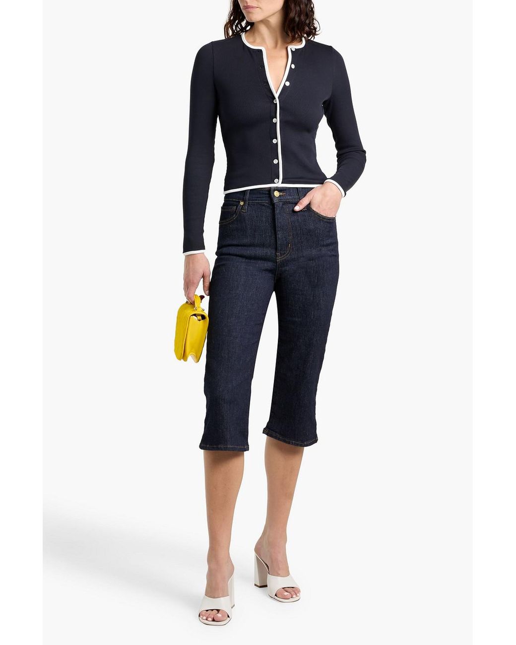 Veronica Beard Blue Wilmer Ribbed Pima Cotton-Blend Cardigan