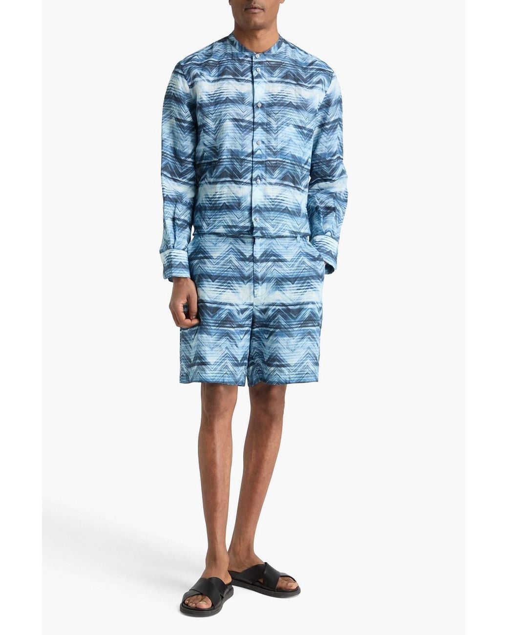 Missoni Blue Printed Linen Chino Shorts for men