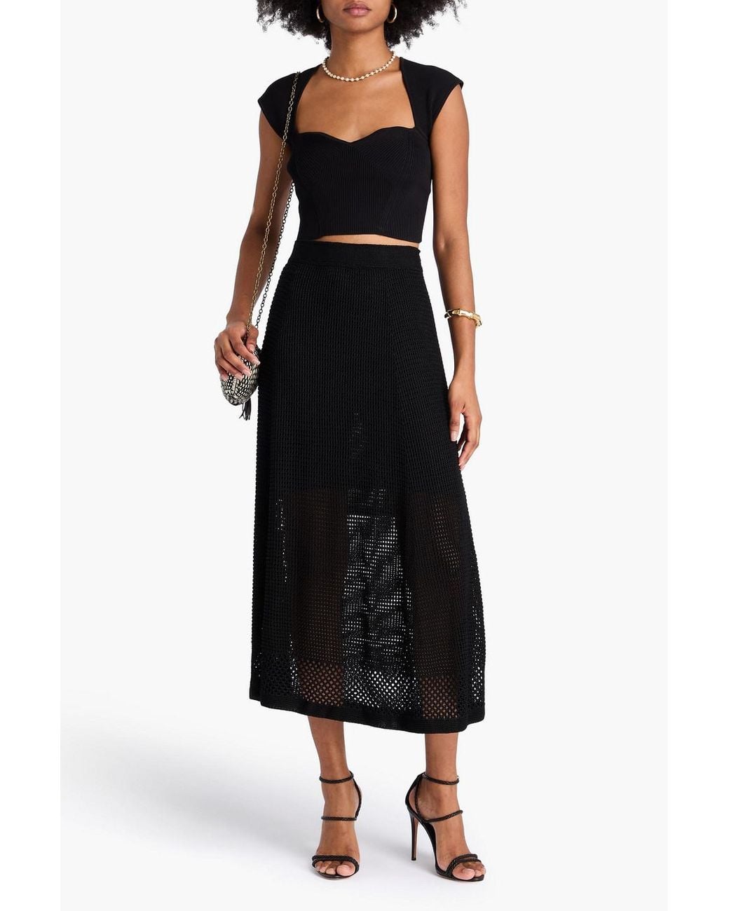 Zimmermann Black Crochet-knit Midi Skirt