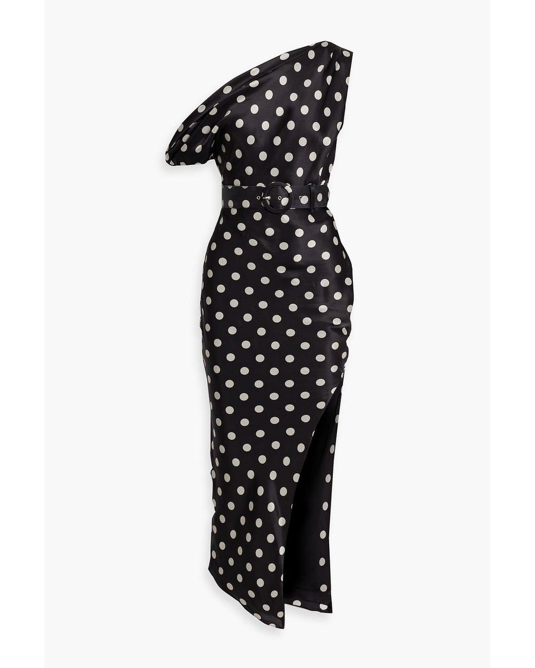 Nicholas Calantha One shoulder Polka dot Satin Midi Dress in Black Lyst Canada