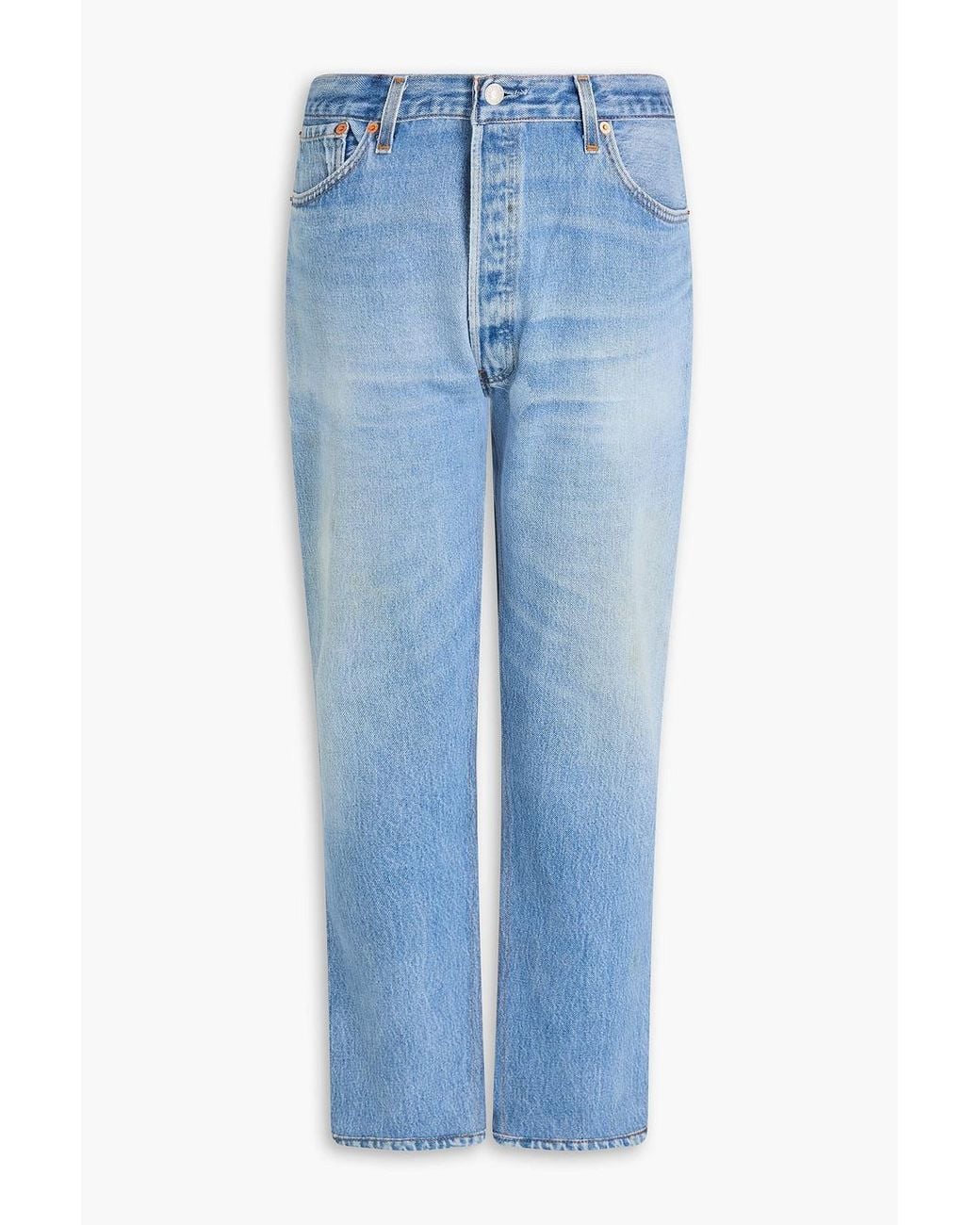 Re/done Blue Cropped Faded High-Rise Slim-Leg Jeans