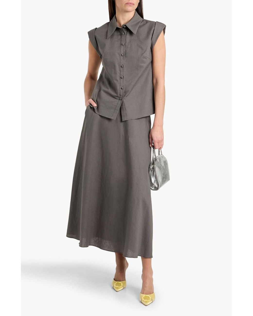 Mikael Aghal Gray Cotton And Linen-Blend Shirt