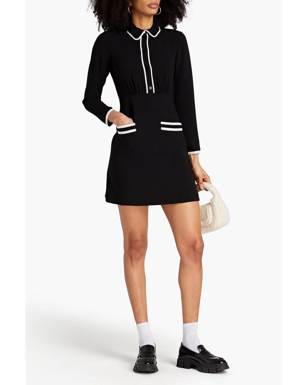 Sandro Bown Picot-trimmed Crepe Mini Shirt Dress in Black | Lyst Australia