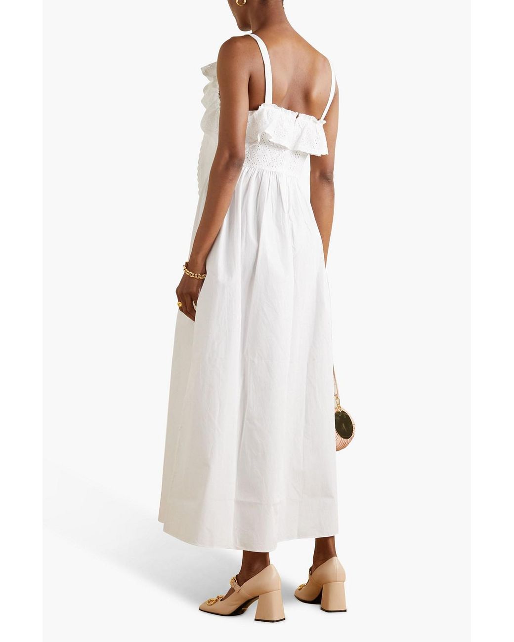 BATSHEVA White Midikleid aus baumwollpopeline mit lochstickerei und baumwolleinsatz