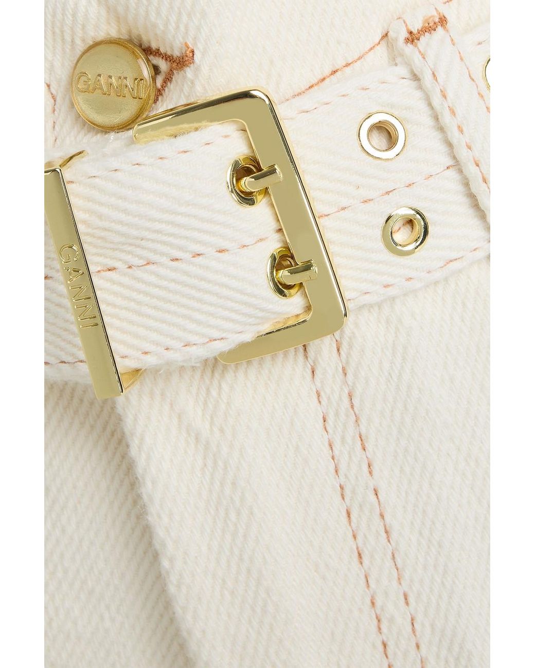 Ganni White Belted Cotton-drill Wide-leg Pants