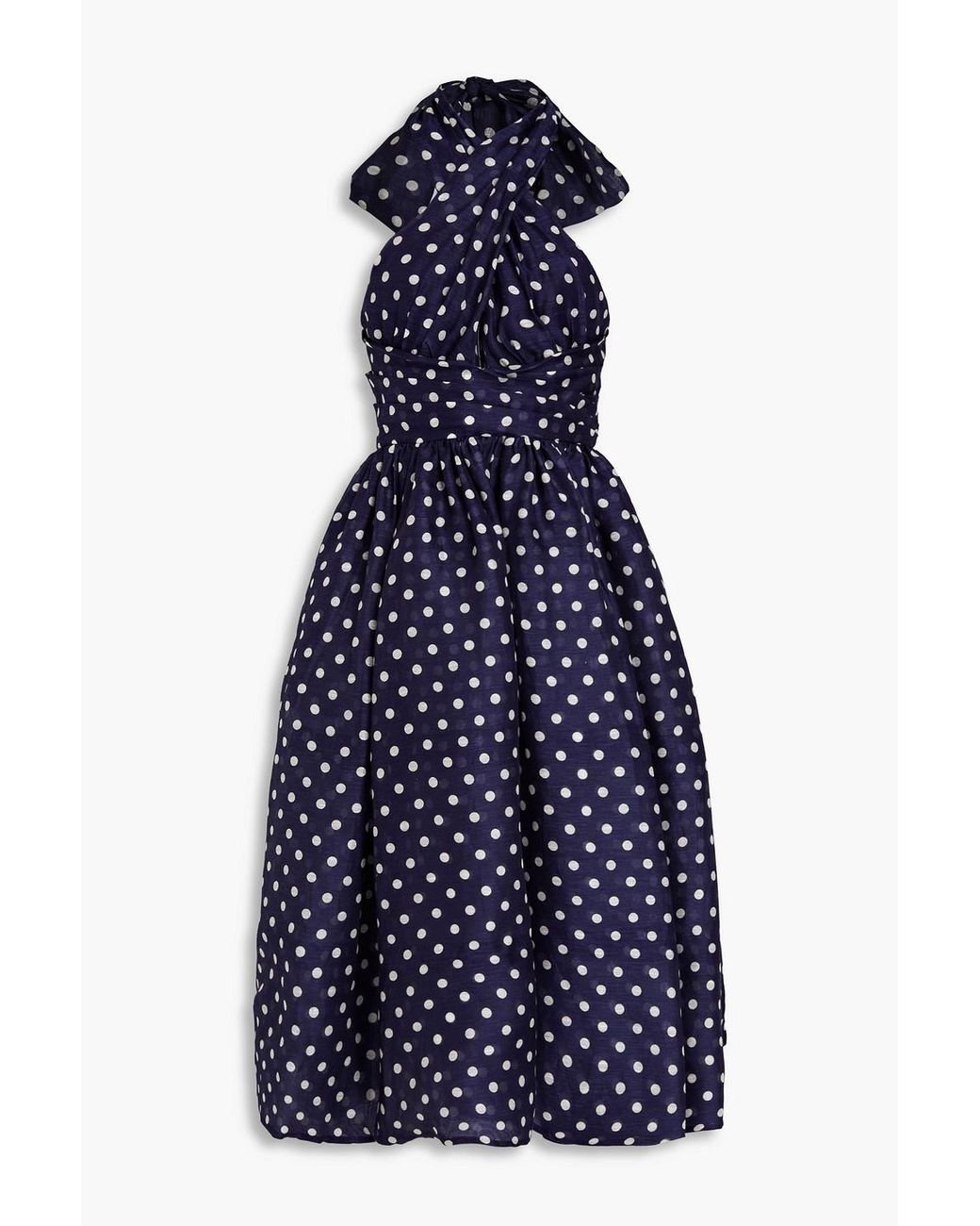 Zimmermann Polka-dot Linen And Silk-blend Halterneck Midi