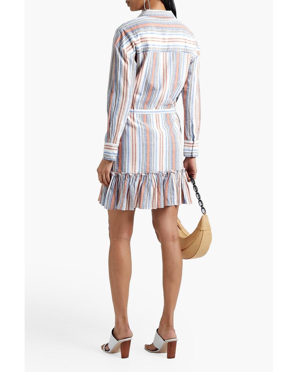 Veronica Beard Ardith Ruffled Striped Cotton Mini Shirt Dress in White |  Lyst