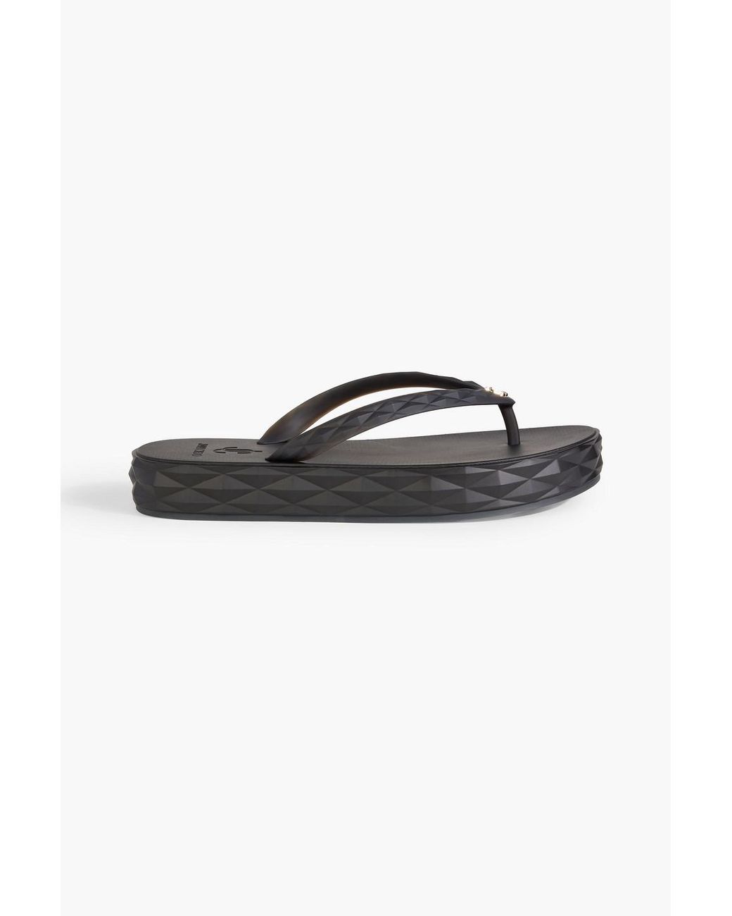 Jimmy Choo Black Diamond Embossed Rubber Platform Flip Flops