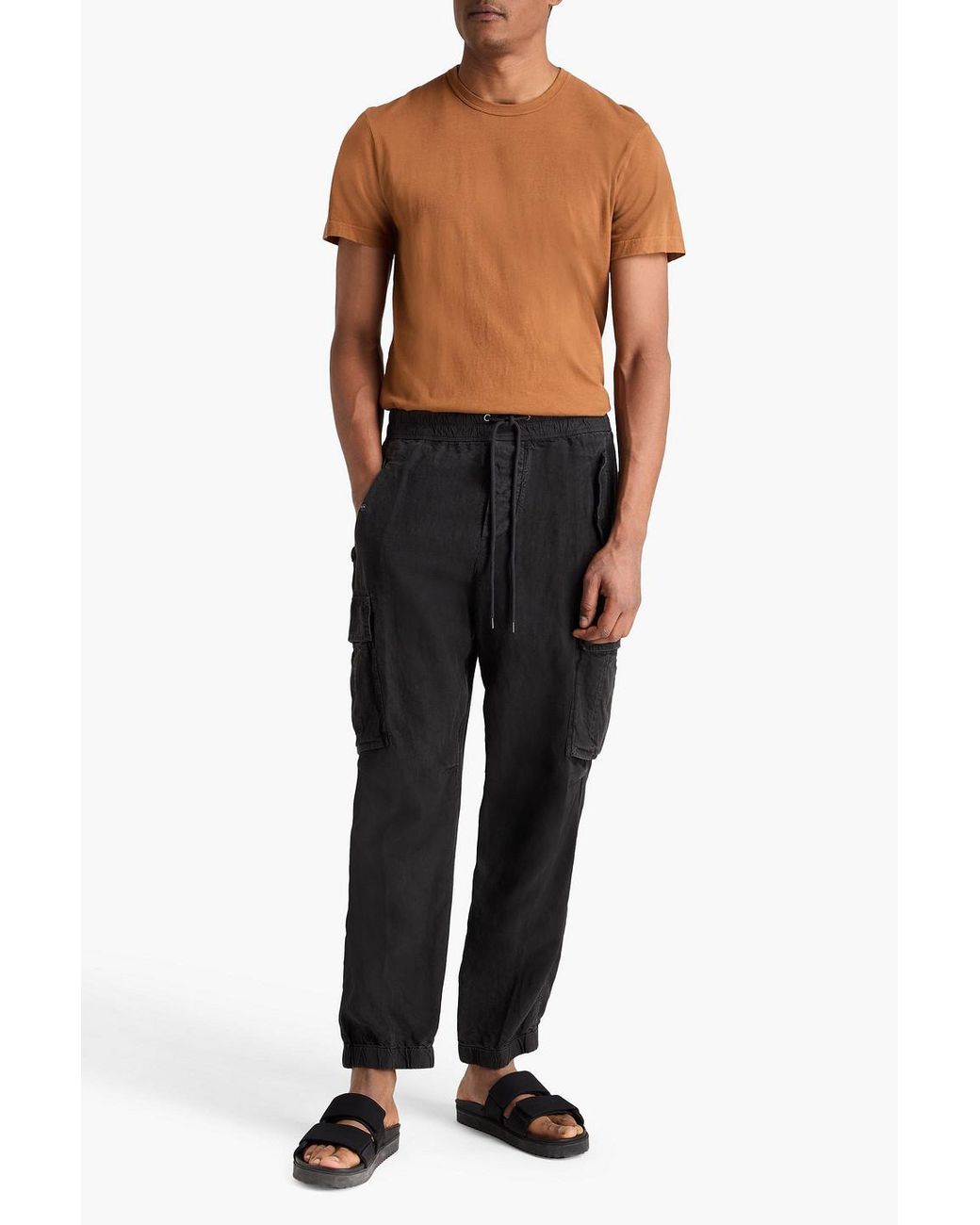 James Perse Black Linen Cargo Pants for men