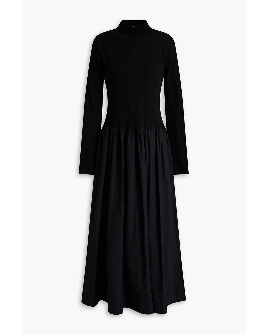 Bassike Gathered Ribbed Knit paneled Cotton blend Poplin Maxi