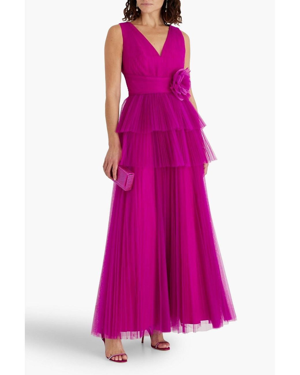 Zac Posen Tiered Floral-appliqud Tulle Gown in Pink | Lyst Zac Posen Tiered Floral-appliqud Tulle Gown in Pink | Lyst