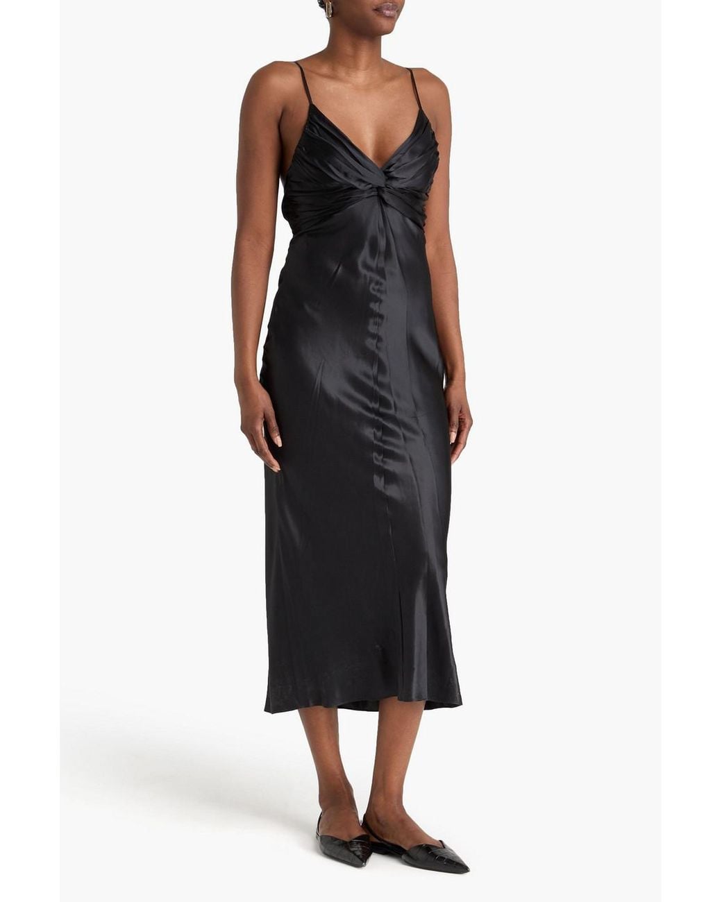 TOVE Black Sofia Twisted Silk-Satin Midi Dress