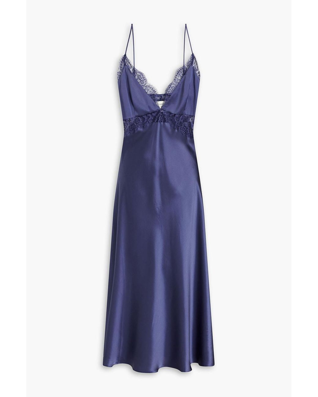 Cami NYC Tucker Lace trimmed Silk satin Midi Slip Dress in Purple