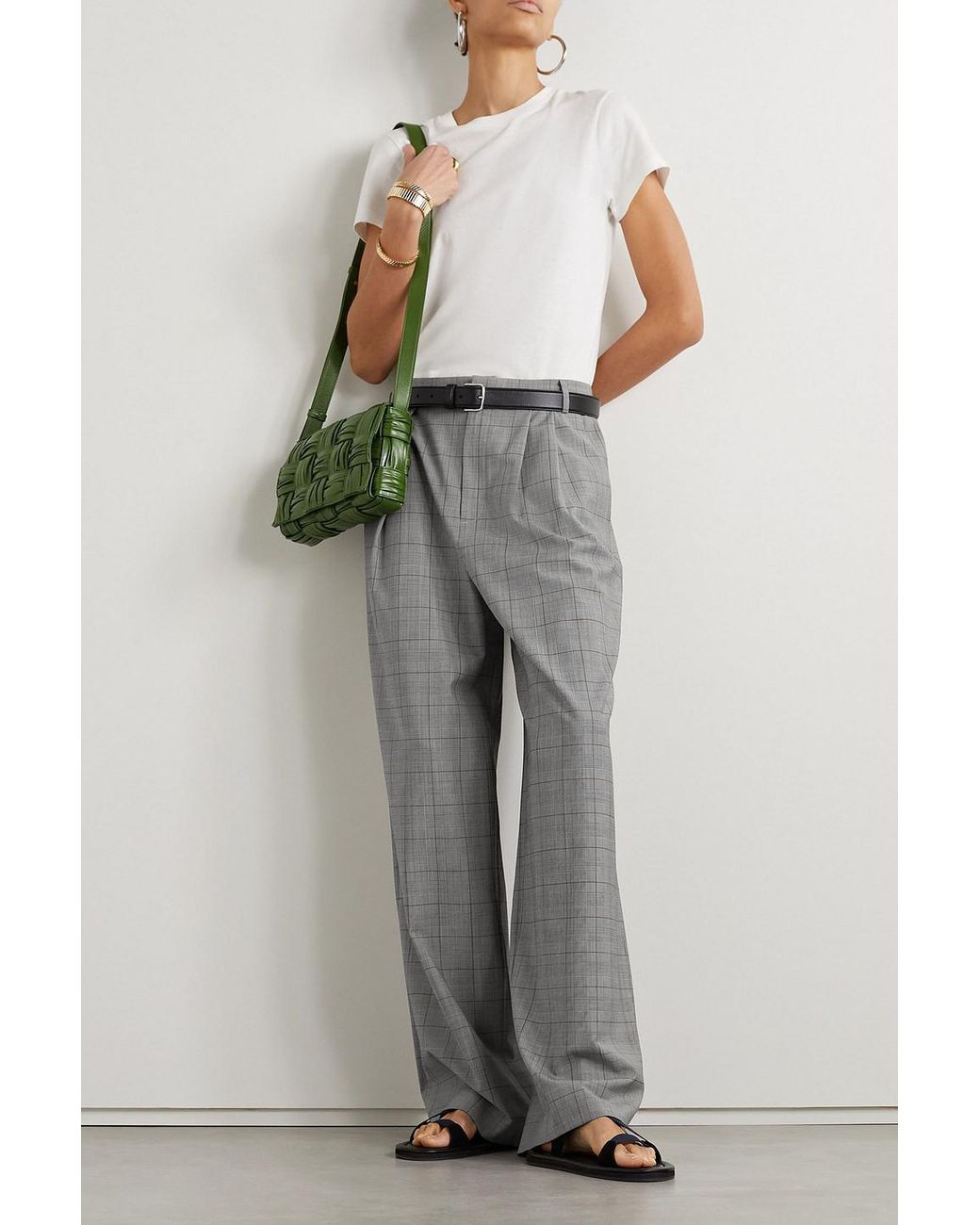 Tibi Stella Pleated Checked Grain De Poudre Wide leg Pants in Grey Lyst UK