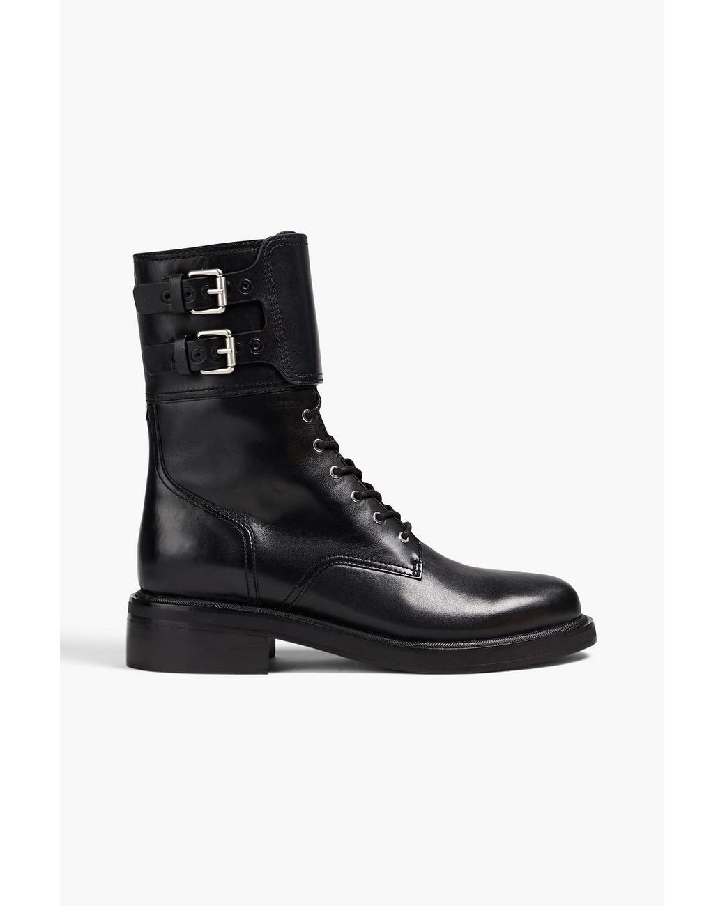 Rag Bone Buckle detailed Leather Combat Boots in Black Lyst UK