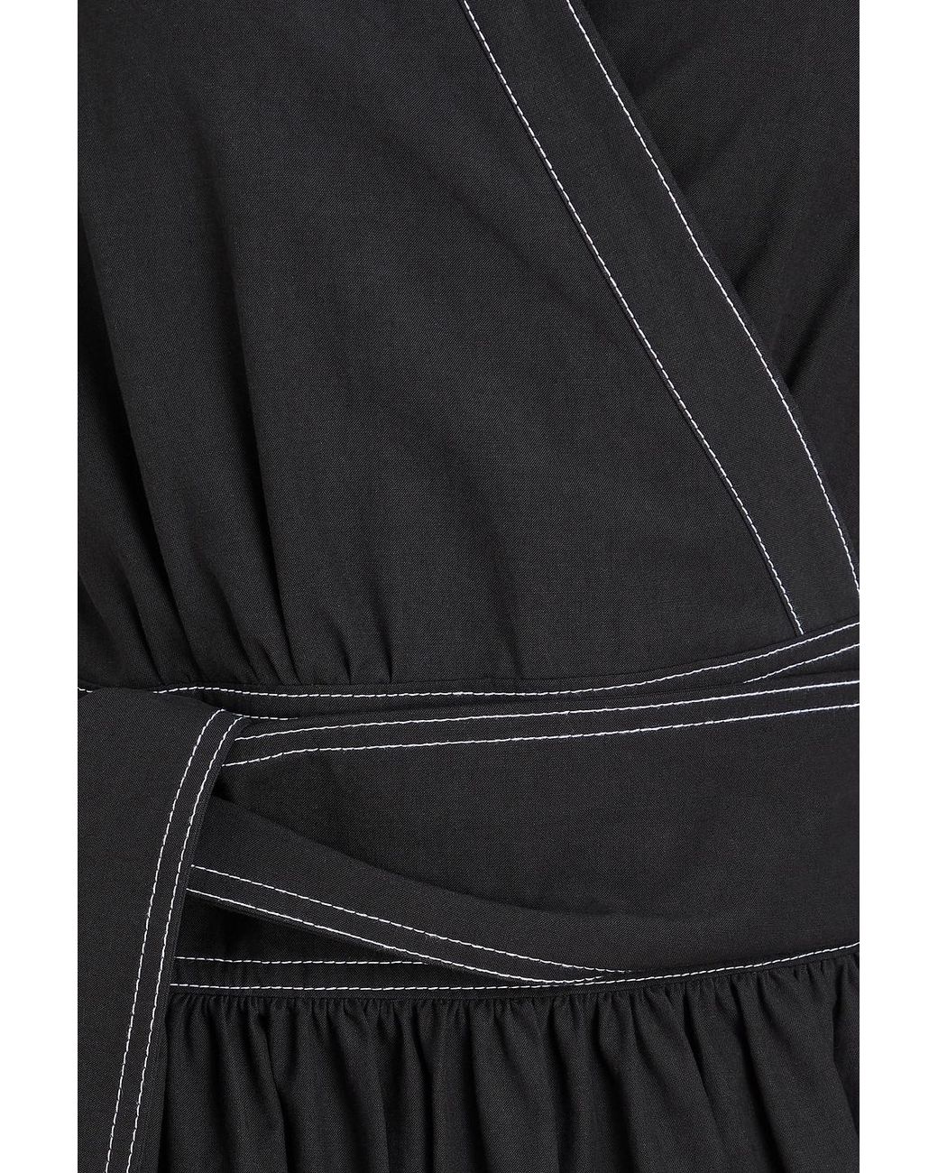 Claudie Pierlot Black Lyocell And Cotton-blend Midi Wrap Dress