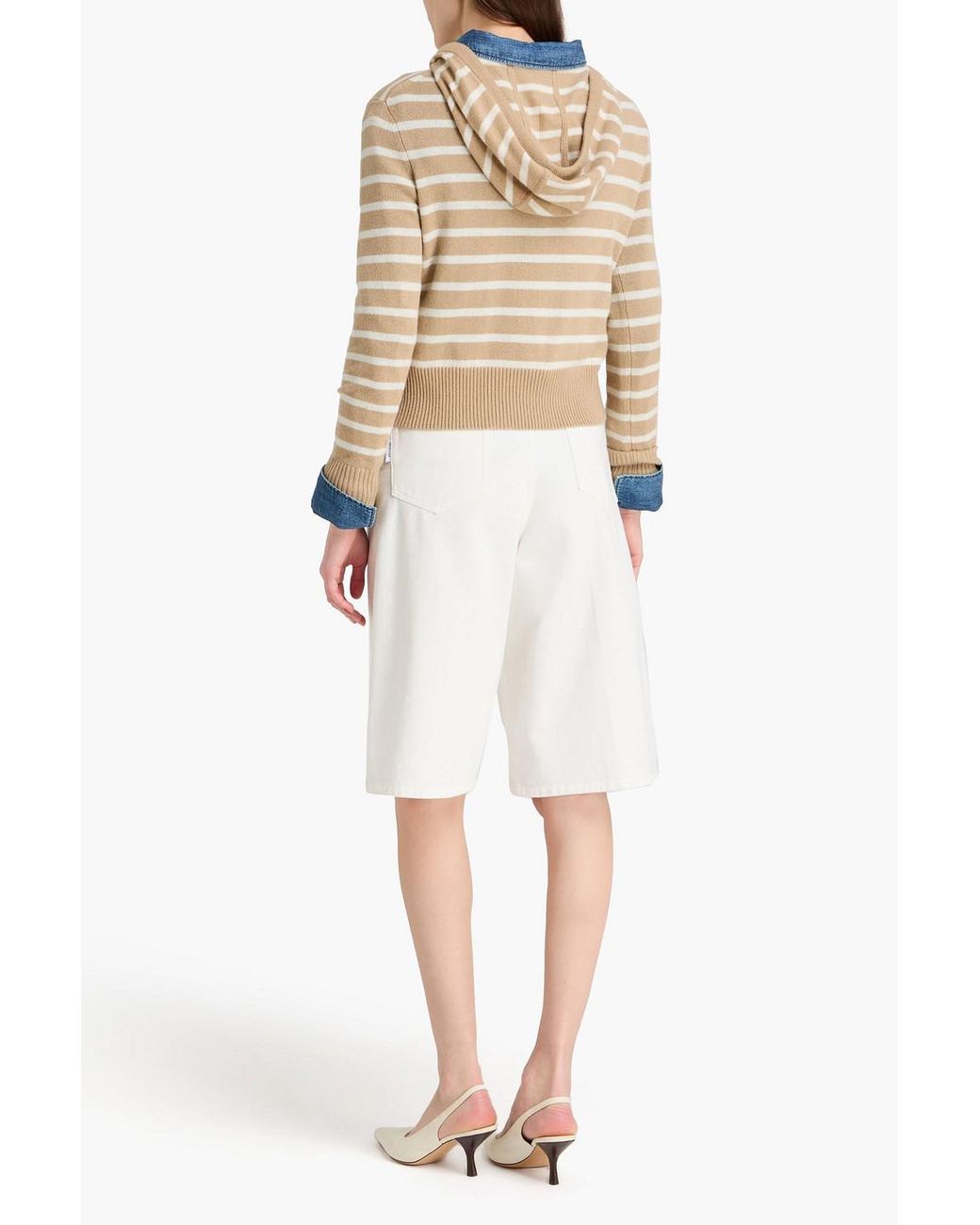 Veronica Beard Natural Striped Cashmere Hoodie
