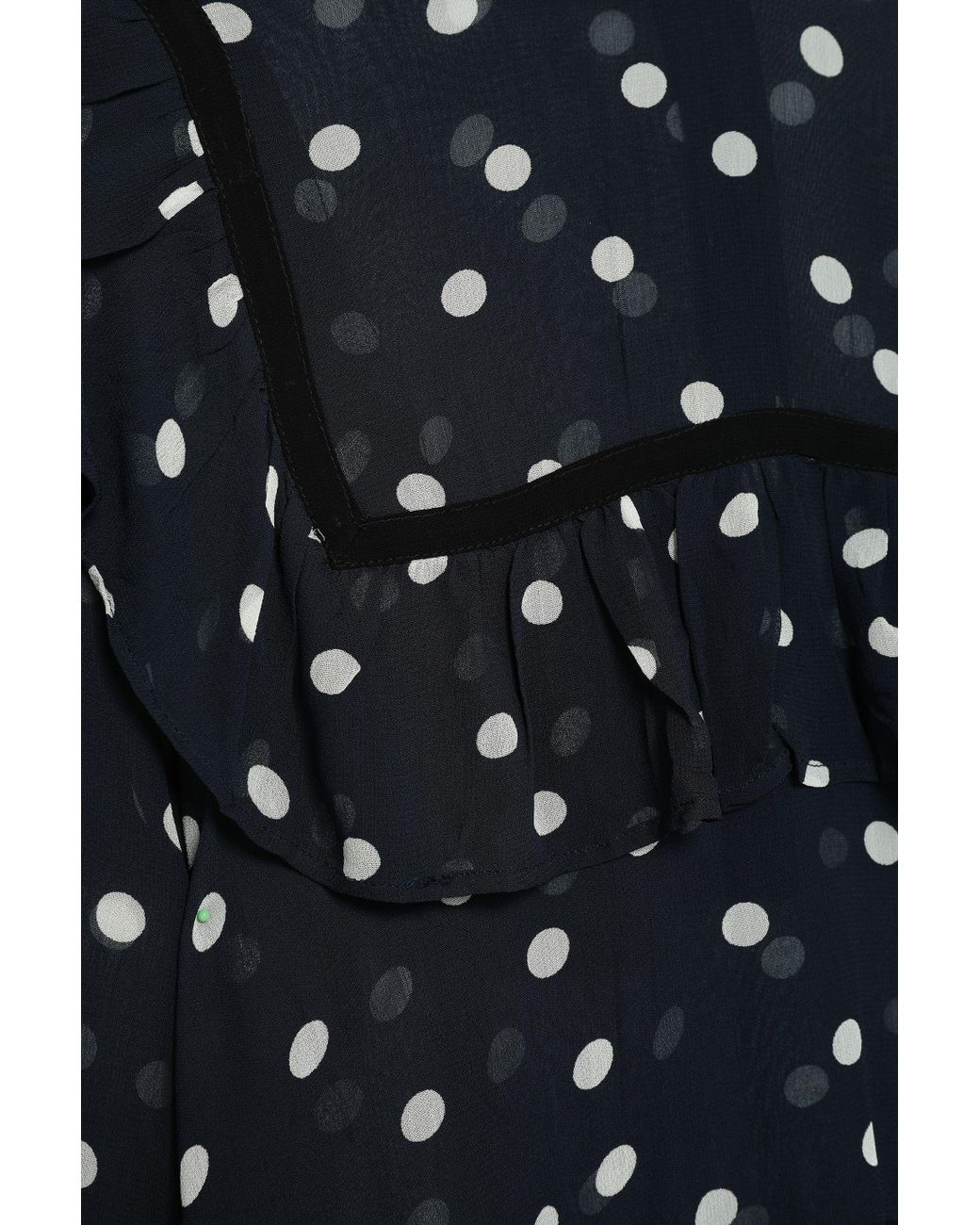 Ganni Marceau Ruffled Polka-dot Georgette Blouse Midnight Blue | Lyst