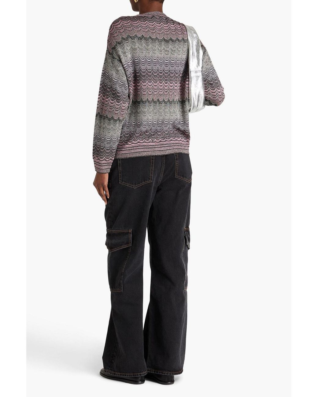 Missoni Gray Metallic Crochet-Knit Sweater