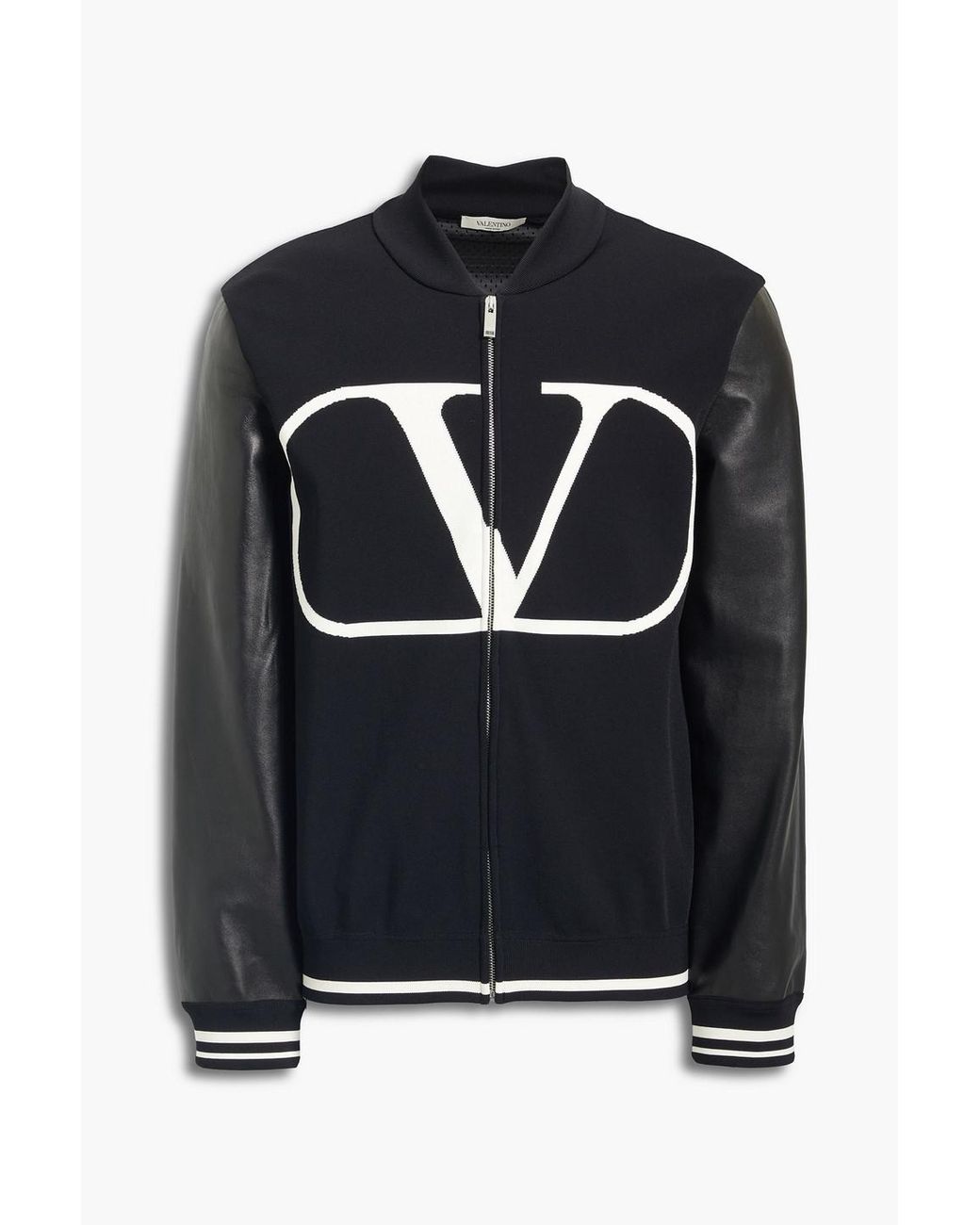 Valentino Vlogo Leather-paneled Intarsia-knit Bomber Jacket in Black ...
