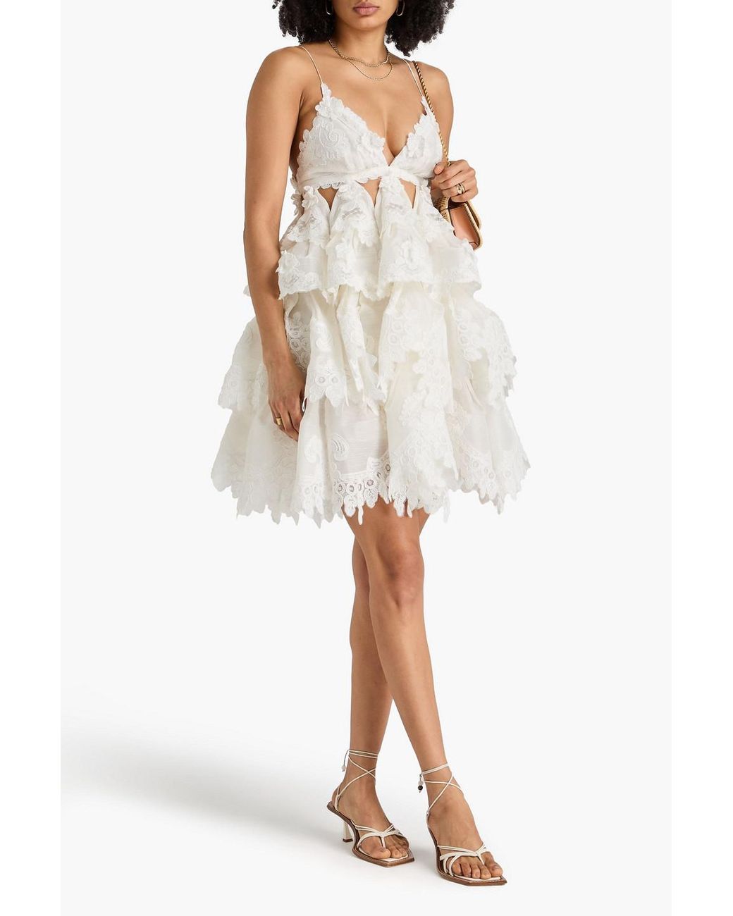 Zimmermann White Tiered Lace-Trimmed Linen And Silk-Blend Gauze Mini Dress