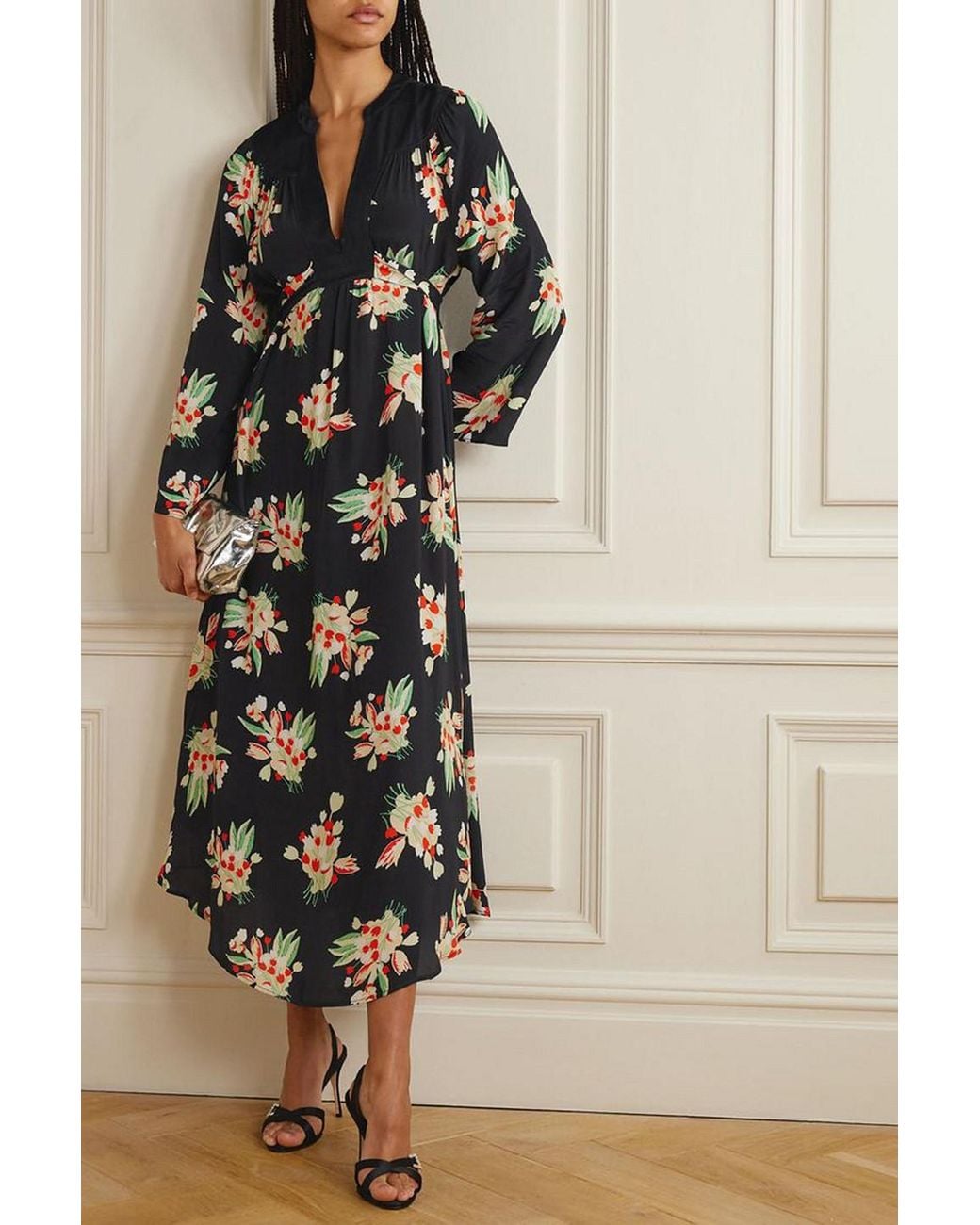 knee length dresses for ladies Rent Rixo Blue Rose Floral Midi Dress main image 1