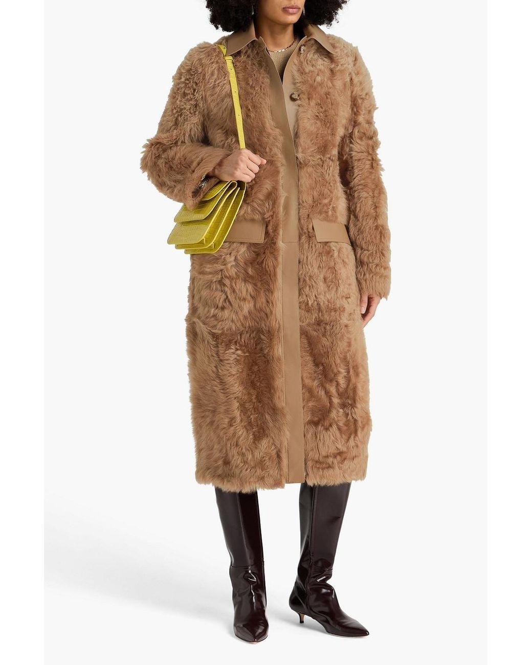 Totême  Brown Leather-Trimmed Shearling Coat