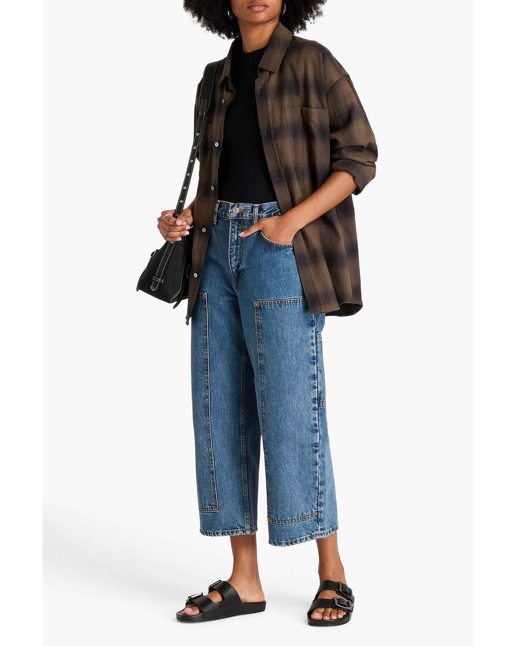 Re/done Blue Shortie Cropped High-rise Wide-leg Jeans
